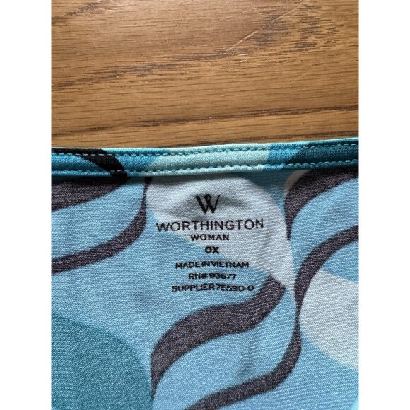 Worthington Women Size OX Short Sleeve Runched Round Neck Blouse Lightweight - Picture 3 of 7